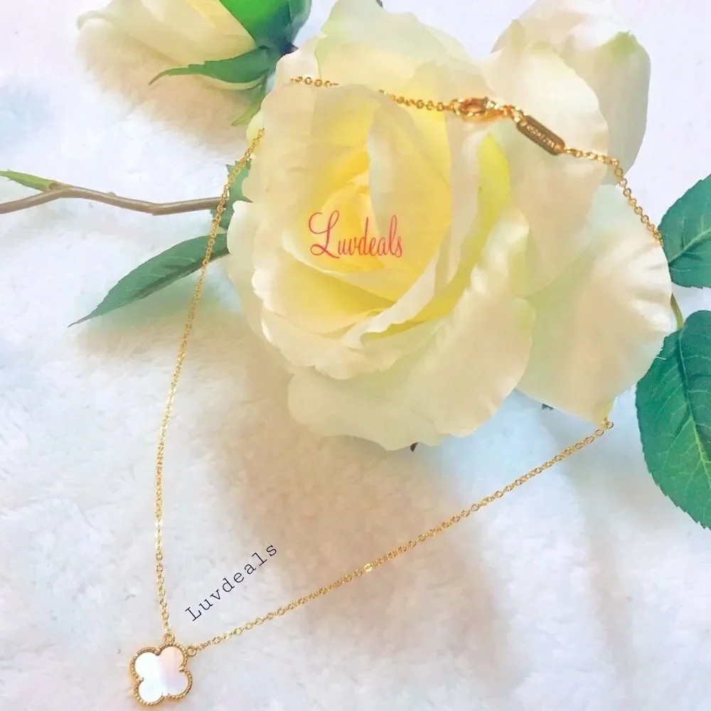 18k Yellow Gold Plated Mother of Pearl Clover Necklace - Picture 3 of 5